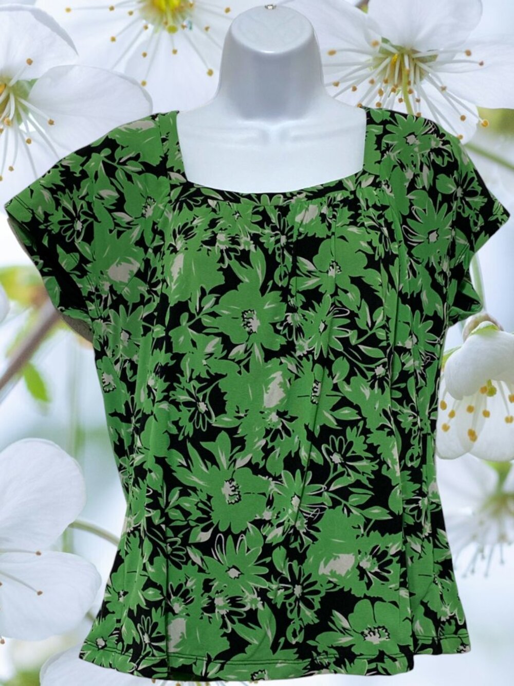 JM Collection-Women's Large Pullover Top Multi-Color Light Weight Floral-Nylon
